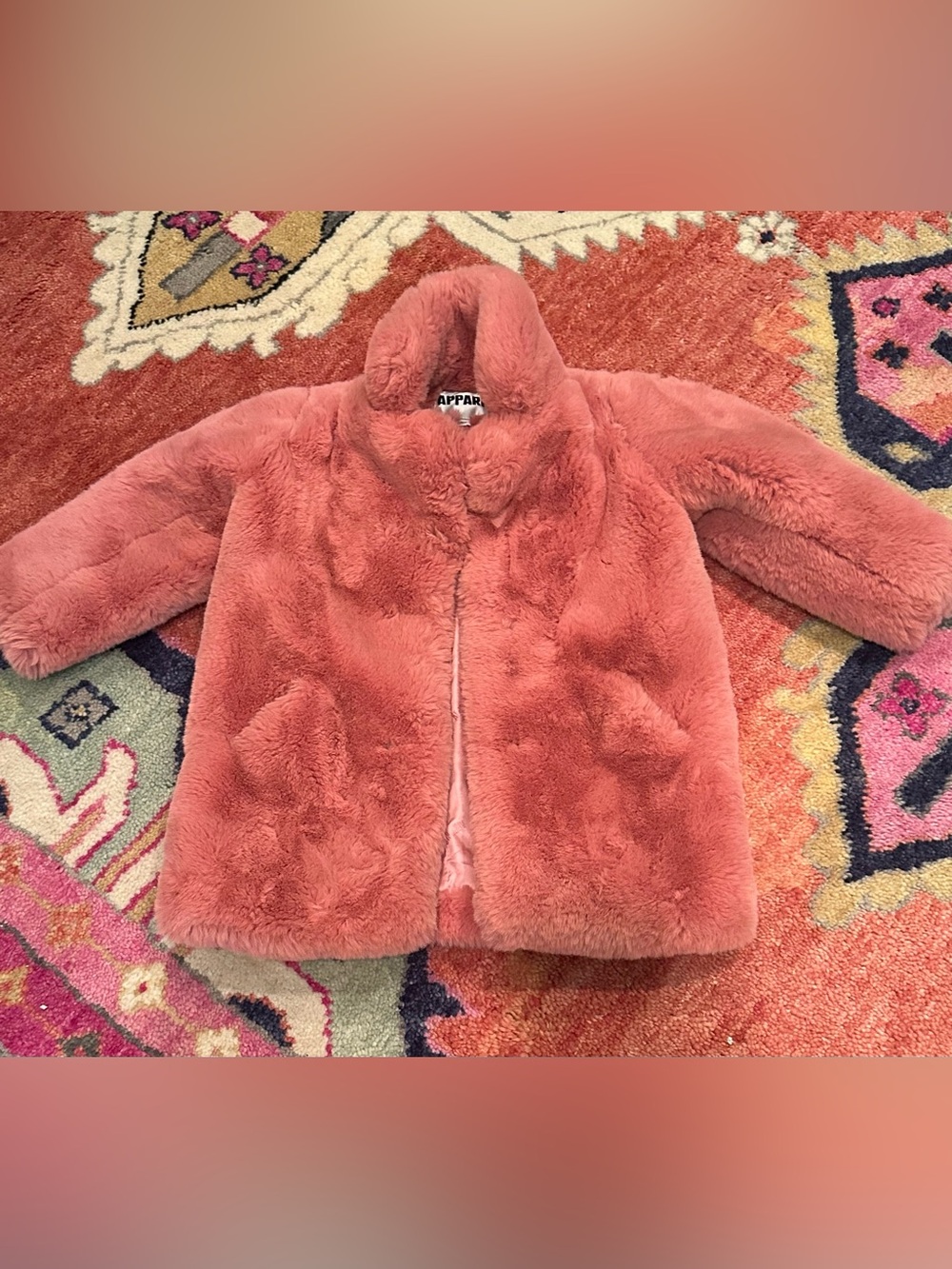 Apparis Kids Plush Faux-Fur Jacket in Coral